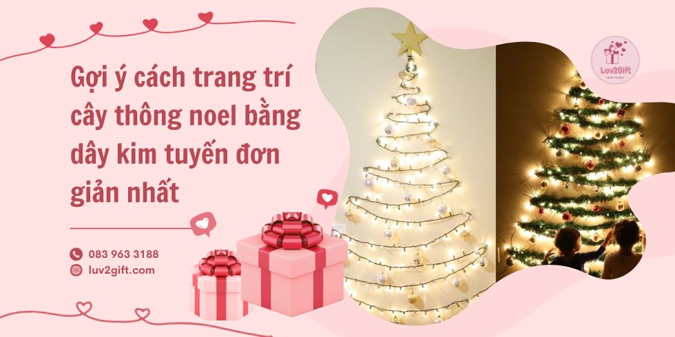 trang trí cây thông trên tường